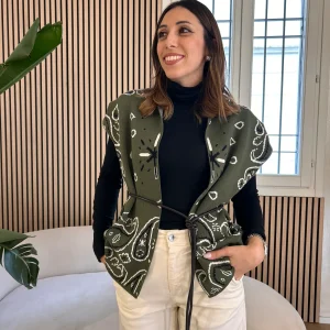 Gilet jacquard kaki panna nero