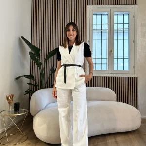 Gilet doppiopetto in cotone con cintura