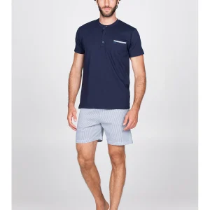 Fresco pigiama corto serafino in puro cotone