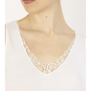 Canotta spallina larga con pizzo macramè