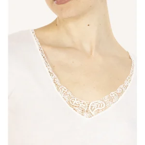 Canotta manica corta con pizzo macramè