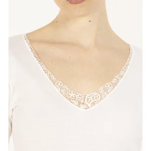 Canotta manica lunga con pizzo macramè