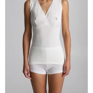 Canotta spallina stretta in lana e cotone