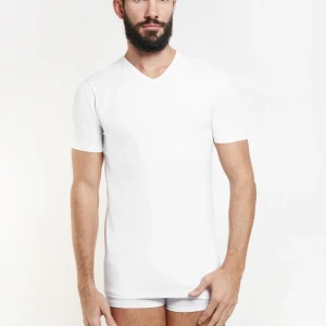 T-shirt con scollo a V in cotone elasticizzato