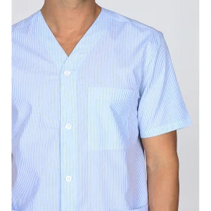 Pigiama corto v aperto, in pregiato popeline di puro cotone disegno riga