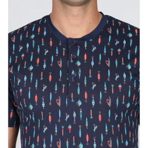 Pigiama corto serafino in setoso puro cotone mercerizzato fantasia "ami