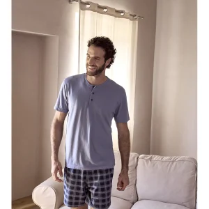 Pigiama corto, disegno scozzese in traspirante jersey di puro cotone s/z