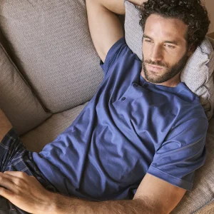 Pigiama in superleggero jersey di puro cotone, fantasia scozzese sui pantaloncini