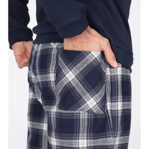 Pigiama serafino con pantalone in flanella  fantasia scozzese blu