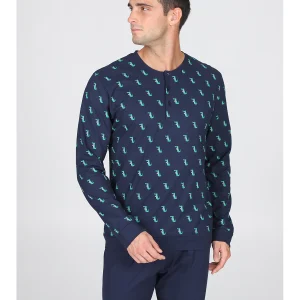 Pigiama tuta in fantasia, in traspirante puro cotone con filato doppia torsione