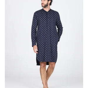 Camicia da notte uomo, in caldo interlock di puro cotone fantasia macchinine