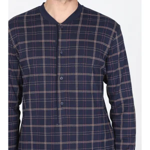 Camicia da notte in morbido interlock di puro cotone scozzese blu