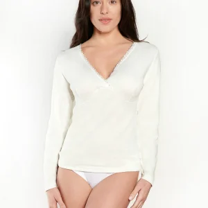 T-shirt lana e cotone, forma seno