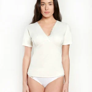 T-shirt lana e cotone, forma seno