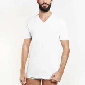 T-shirt in cotone scollo a V in cotone