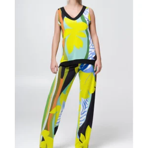 T-shirt senza manica scollo a v in viscosa elasticizzata